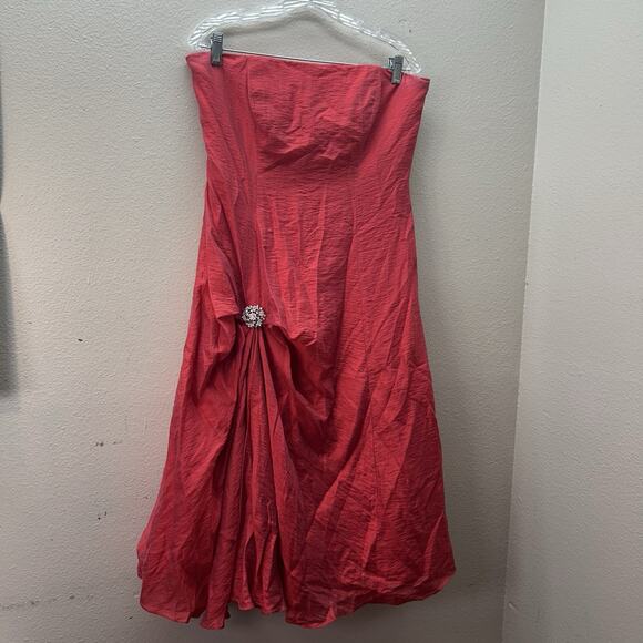 Wtoo Watters By 10 Strapless Y2K Formal Party Prom Dress Red Rhinestone Brooch - Picture 1 of 12